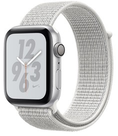 Умные часы Apple Watch Nike+ Series 4, 44 мм, корпус из серебристого алюминия, спортивный браслет Nike цвета «снежная вершина»