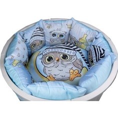 Комплект универсальный в овальную и стандартную кроватку BamBola 6 предметов СОВЯТА Голубой Сатин 628