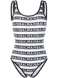 Balmain купальник с логотипом и полосками
