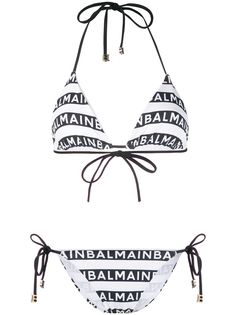 Balmain полосатое бикини с логотипом