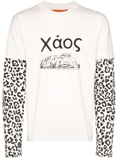 Vyner Articles skater leopard print sleeve T-shirt