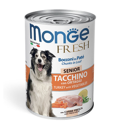 Влажный корм Monge для старых собак, мясной рулет индейка с овощами, 400г
