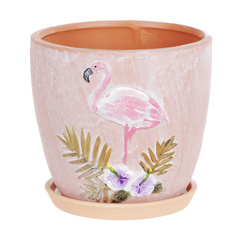 Горшок цветочный с поддоном Dehua ceramic фламинго d18