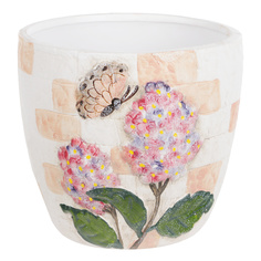 Горшок цветочный с поддоном Dehua ceramic pink flower d18