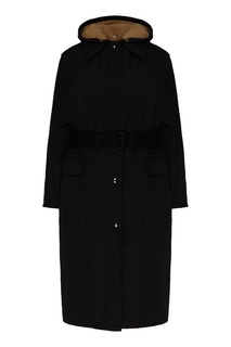 Черное пальто с капюшоном и поясом Kassl Editions