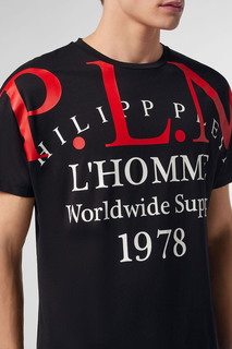 Черная футболка с красно-белыми надписями Philipp Plein