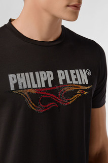 Черная футболка с пламенем и стразами Philipp Plein