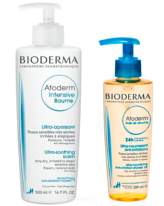 Bioderma, Набор для тела Бальзам Интенсив + Масло для душа Биодерма Атодерм, 500/100 мл