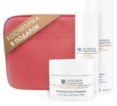 Janssen, Подарочный набор "Фарфоровая кожа" в розовой фирменной косметичке, 100 мл + 200 мл + 50 мл