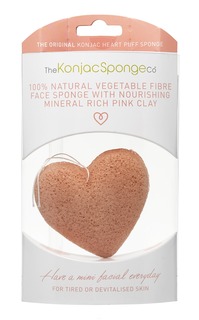 The Konjac Sponge Co, Спонж конняку для умывания лица Premium Heart Puff with French Pink Clay с розовой глиной (премиум-упаковка)