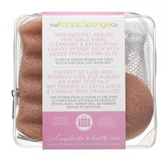 The Konjac Sponge Co, Дорожный набор спонжей конняку в косметичке-сеточке Travel/Gift Sponge Bag Duo Pack With Pink Clay с розовой глиной