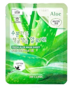 3W Clinic, Освежающая тканевая маска для лица с алоэ Fresh Aloe Mask Sheet, 23 мл