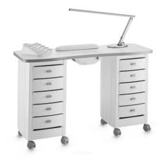 Domix, Маникюрный стол с вытяжкой с двумя тумбами Zippy Double Vented (белый) Artecno