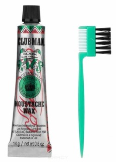Clubman, Воск для укладки и подкрашивания бороды с щеточкой Moustache Wax Black, 15 мл (4 цвета), 15 мл (каштановый)