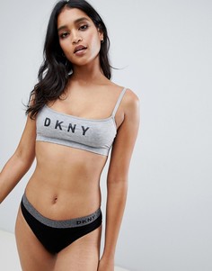 Серый бесшовный хлопковый бралетт с логотипом DKNY