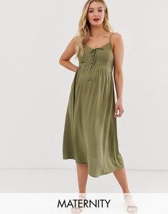 Платье миди цвета хаки с решеткой из лямок спереди New Look Maternity-Зеленый