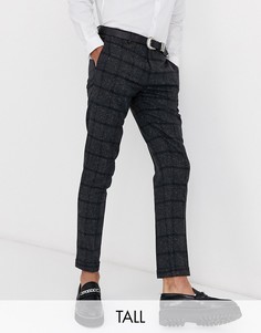 Темно-серые короткие суженные книзу брюки в клетку Twisted Tailor Tall-Серый