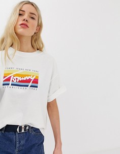 Oversize-футболка с разноцветной надписью-логотипом Tommy Jeans-Белый