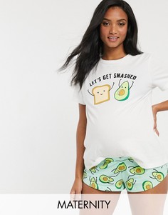 Пижама из футболки с надписью \"lets get smashed\" и шортов ASOS DESIGN Maternity-Мульти