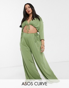Пляжный кроп-топ от комплекта цвета хаки с завязкой ASOS DESIGN curve-Зеленый