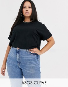 Черный кроп-топ с отворотами на рукавах ASOS DESIGN Curve