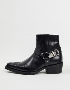 Ковбойские кожаные ботинки с квадратным носком ASOS EDITION-Черный цвет