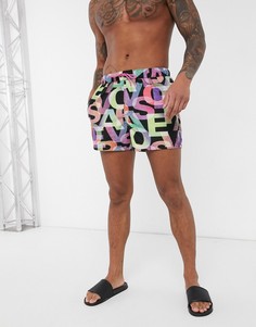 Короткие шорты для плавания с монограммой ASOS DESIGN-Мульти