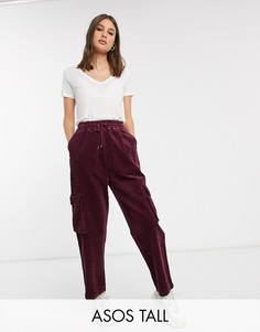 Вельветовые брюки в стиле милитари ASOS DESIGN Tall-Красный