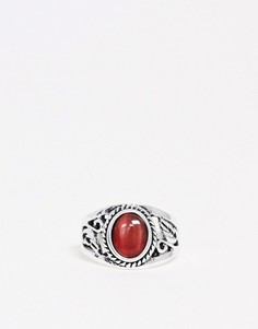 Серебристое кольцо-печатка с красным камнем DesignB-Золотой