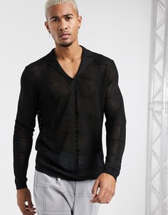 Поло из смешанной вискозы с длинными рукавами ASOS DESIGN-Черный