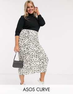 Черно-желтая плиссированная юбка-карандаш макси с цветочным принтом ASOS DESIGN Curve-Мульти