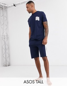 Пижамные шорты и футболка ASOS DESIGN Tall-Темно-синий