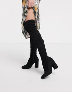 Черные ботфорты на каблуке Bershka-Черный