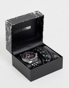 Подарочный набор для мужчин: часы и браслет Steve Madden-Серебряный