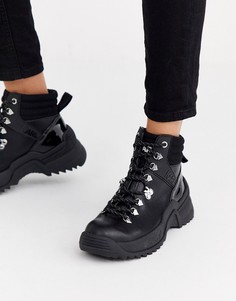 Черные кожаные походные ботинки на шнуровке Karl Lagerfeld-Черный