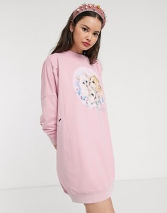 Трикотажное oversize-платье с узором Lazy Oaf-Розовый