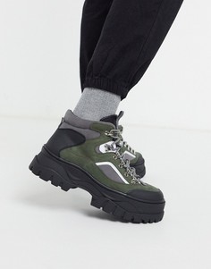 Походные ботинки цвета хаки из искусственной замши на массивной подошве со шнуровкой ASOS DESIGN-Зеленый