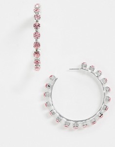Массивные серьги-кольца с кристаллами Swarovski Krystal London-Розовый
