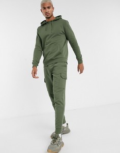 Спортивный костюм из худи и суженных книзу джоггеров карго ASOS DESIGN-Зеленый