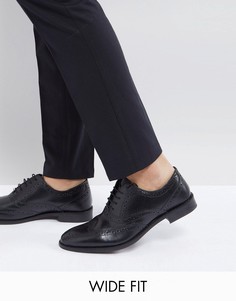 Черные оксфордские броги из кожи для широкой стопы ASOS DESIGN-Черный