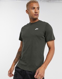 Футболка цвета хаки с круглым вырезом Nike Club-Зеленый
