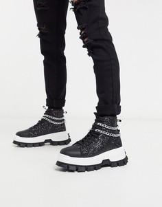 Черные блестящие высокие кроссовки с цепочками ASOS EDITION-Черный