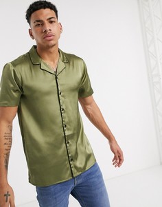 Атласная рубашка цвета хаки с отложным воротником Another Influence-Зеленый