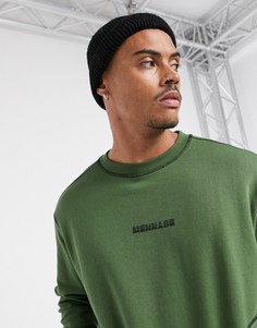 Свитшот цвета хаки с контрастной строчкой Mennace-Зеленый