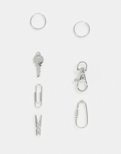 Серебристые серьги-кольца со сменными подвесками ASOS DESIGN-Серебряный