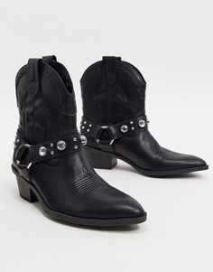 Черные ковбойские сапоги с ремешками Bershka-Черный