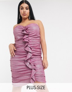 Розовое платье мини в стиле 80-х с эффектом металлик и оборками Pretty Darling Plus-Розовый