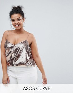 Топ на бретелях с V-образным вырезом и отделкой пайетками ASOS DESIGN Curve-Розовый