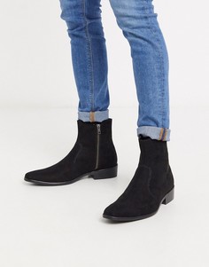 Черные ботинки из искусственной замши с кубинским каблуком Topman-Черный