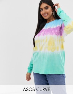Свободный лонгслив с принтом тай-дай ASOS DESIGN Curve-Мульти